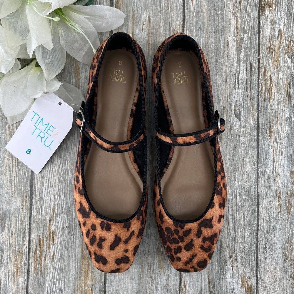 Faux Leather Mary Jayne Flats Shoes Size 8